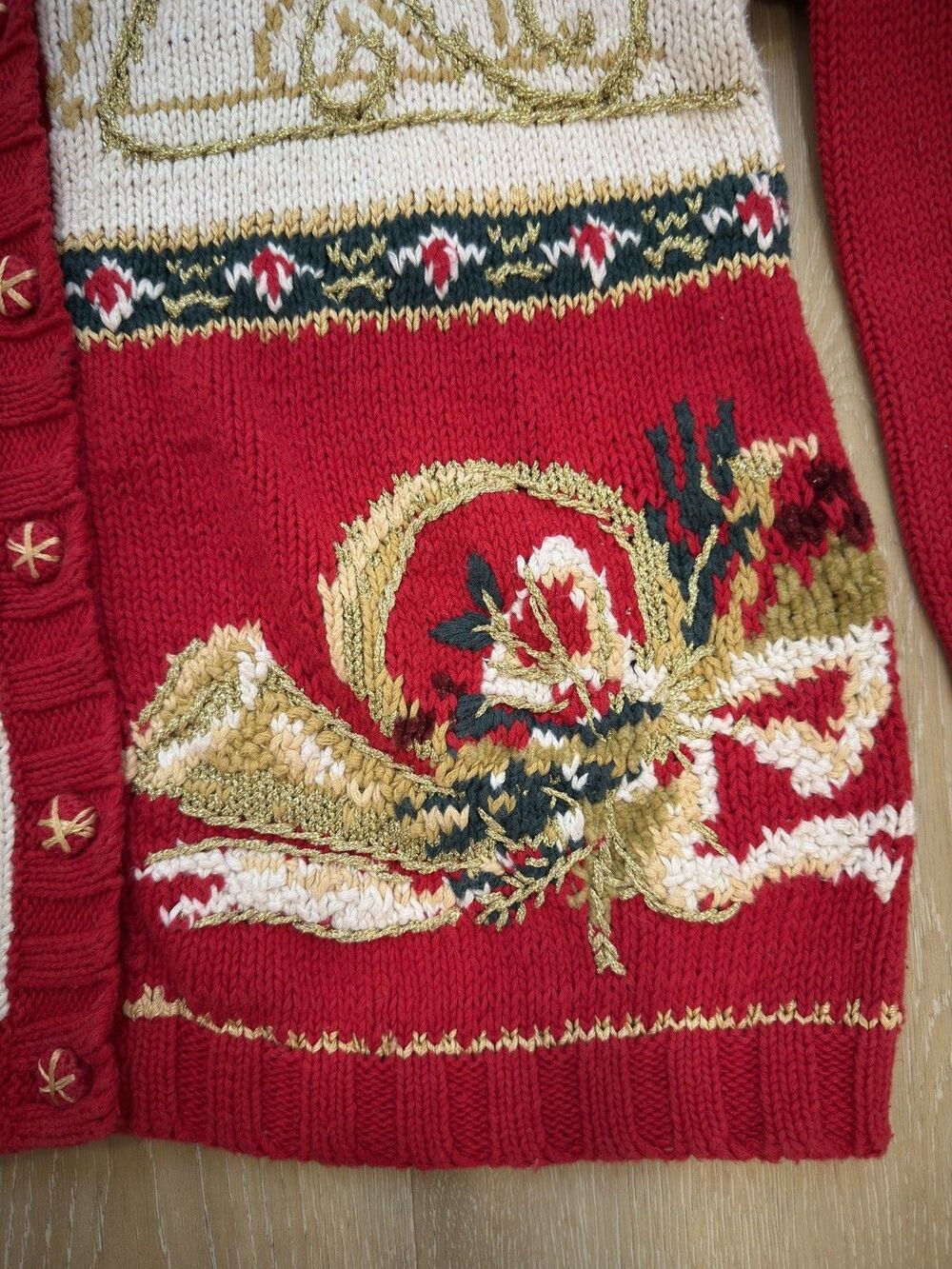 VTG Y2K Tiara International Christmas Cardigan Ugly Grandma Sweater S Patchwork - Picture 13 of 15